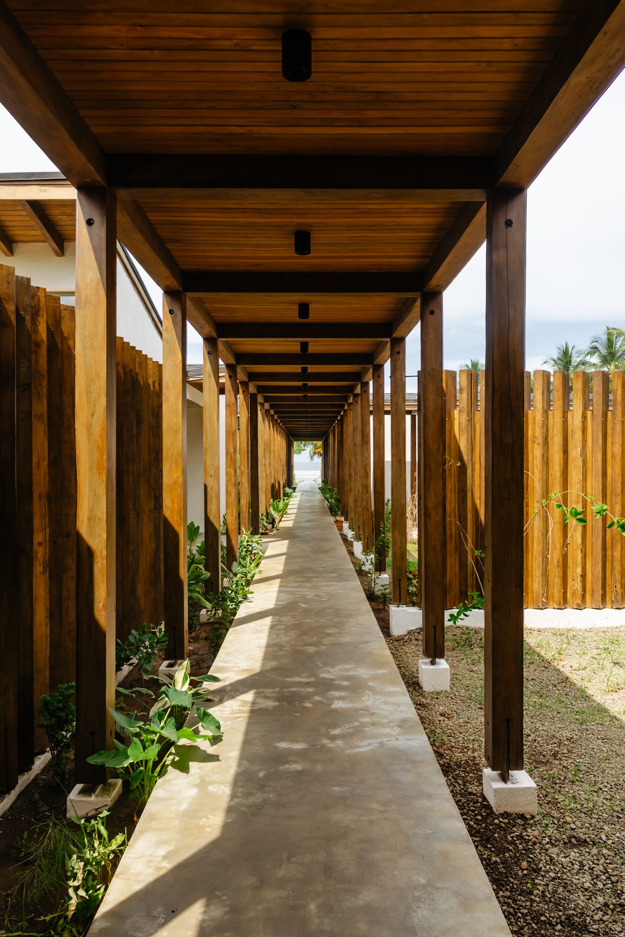 Covered walkway threading the patios, Mar del Sol Playa Coyote